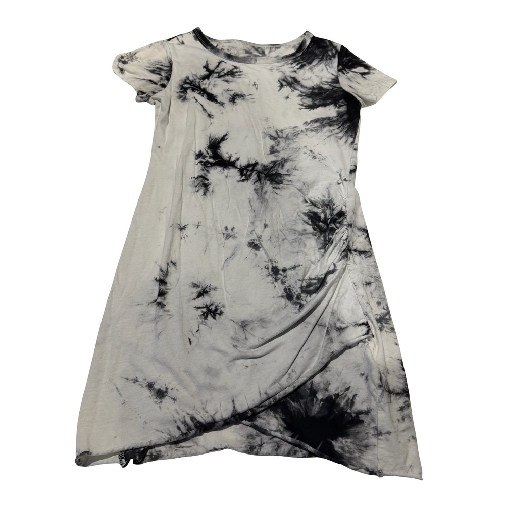 SHEIN Womens Tie Dye T-Shirt Dress Black White Ruched Tulip Hem Small‎